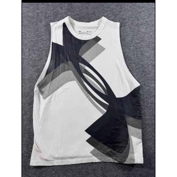Under Armour Tops - Under Armour Womens HeatGear Muscle Tank Top White Graphic Logo Loose Fit- Small